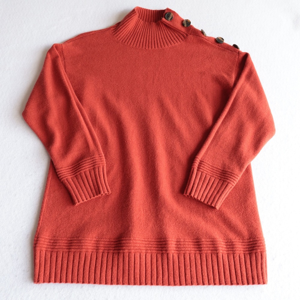 Anthropologie Orange Mock Neck Shoulder Button Knit Sweater Medium Fall Cozy